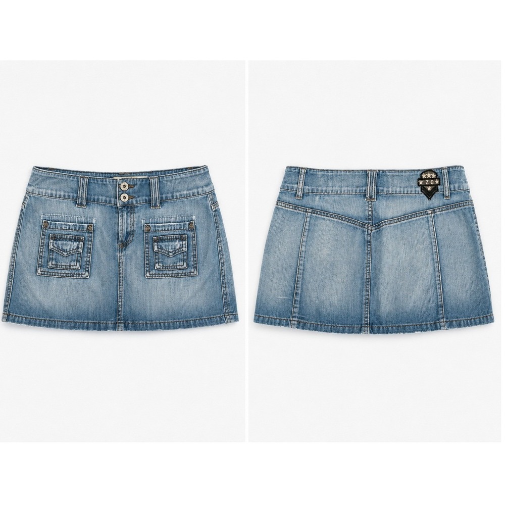 Z Cavaricci Denim Cargo Micro Mini Skirt 5 Blue VTG 90s Y2K Low Rise Indie Chic